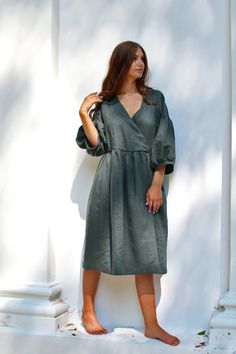 HERITAGE linen puff sleeve loose & oversized dress is great for everyday use. It feminine, elegant and comfortable. Can be work with high heels,sandals or sneakers. It has two pockets on each side. It has that hint of vintage. Color in pictures is Sacramento Green & Raspberry --------SIZING GUIDE BODY-------- SIZE XS Chest 84 cm / 33.1 in Waist 68 cm / 26.8 in Hip 92 cm / 36.2 in SIZE S Chest 88 cm / 34.6 in Waist 72 cm / 28.3 in Hip 96 cm /37.8 in SIZE M Chest 92 cm / 36.2 in Waist 76 c Relaxed Fit Puff Sleeve Dresses For Fall, Fall Dresses With Puff Sleeves In Relaxed Fit, Fall Relaxed Fit Dresses With Puff Sleeves, Spring Dresses With Pleated Sleeves, Relaxed Fit Long Sleeve Dress With Pleated Sleeves, Relaxed Fit Dresses With Puff And Gathered Sleeves, Fall Dress With Puff Sleeves And Relaxed Fit, Casual Dress With Bishop Pleated Sleeves, Relaxed Fit Summer Dresses With Balloon Sleeves