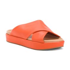 Wide Straps Of Supple Leather Crisscross This Vibrant Slide Sandal Set On A Molded Footbed And Subtle Platform Sole With Signature Nailhead Accents. Leather Upper And Lining/Rubber Sole Tangerine Color. Chic Leather Sandals With Crossover Straps, Chic Crossover Sandals For Summer, Chic Orange Open Toe Wedge Sandals, Chic Crossover Sandals For Spring, Chic Orange Open Toe Sandals, Chic Crossover Spring Sandals, Spring Leather Sandals With Cross Strap, Leather Cross Sandals For Spring, Leather Crossover Sandals For Spring