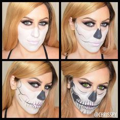 Half Skeleton Face, Nem Halloween Makeup, Makijaż Sugar Skull, Sugar Skull Face, Den Mrtvých, Half Skull, Skeleton Face, Skeleton Makeup