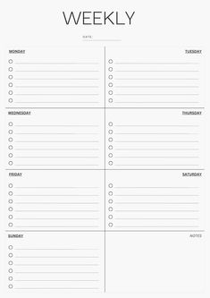 the printable weekly planner is shown in black and white