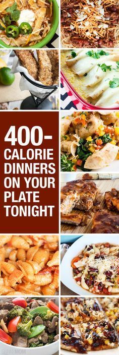 a collage of different types of food with the words 17 dinners under 40 calories