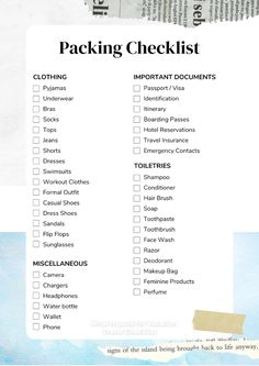 the packing checklist is shown in this image