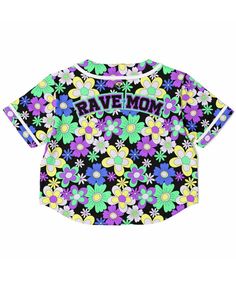 Crazy Daisy Cropped Baseball Jersey, Cropped Baseball Jersey, - One Stop Rave Spring Sports Cropped T-shirt With Short Sleeves, Casual Spring Leisure Tops, Spring Casual Leisure Top, Casual Spring Tops For Leisure, Trendy Graphic Print Tops For Leisure, Trendy Cropped T-shirt For Spring Loungewear, Crew Neck Cropped Shirt For Spring Streetwear, Spring Crew Neck Cropped Shirt For Streetwear, Short Sleeve Tops For Spring Leisure