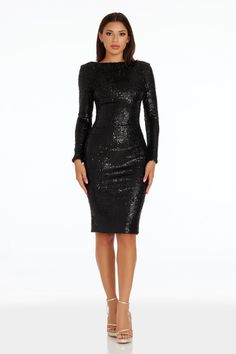 Emery Sequin Dress Glamorous Sheath Midi Dress With Sequins, Knee-length Sequin Midi Dress For Formal Occasions, Sequin Midi Dress For Cocktail, Cocktail Midi Sequin Dress, Glamorous Midi-length Bodycon Dress For Dinner, Glamorous Midi Length Bodycon Dress For Dinner, Glamorous Midi Bodycon Dress For Dinner, Formal Long Sleeve Sequined Midi Dress, Long Sleeve Sequined Midi Dress For Fall