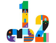 the number two is made up of multicolored shapes and numbers that spell out