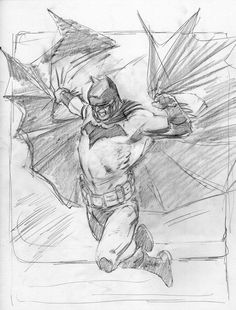 a pencil drawing of a batman flying through the air