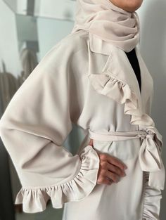 Beautiful trendy Abaya. Perfect for any occasion. 3 piece abaya set including hijab, belt and abaya gown. Made with superior quality fabric.  Made in U.A.E  (Please PM me for available sizes). Elegant Maxi Length Hijab, Elegant Long Cream Abaya, Elegant Cream Long Sleeve Abaya, Elegant Long Sleeve Cream Abaya, Cream Long Abaya For Eid, Cream Abaya For Eid, Elegant Beige Abaya For Eid, Elegant Long Hijab For Eid, Elegant Long Beige Abaya