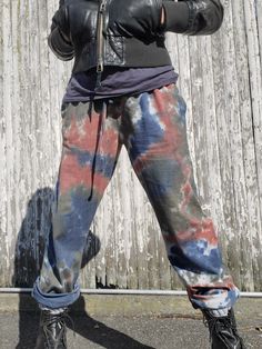 "Unisex Lounge Pants, PJs in Tie Dye Cotton comfy pants with pockets and drawstring. Boyfriend Pants, Streetwear Style  Wear these at home, or work them into a funky casual outfit! I am the model for these, a size s/m, wearing a medium for a baggier fit (I meant it for somebody else to model these - a guy.) Color Combo Name: SHANTI rust-olive-navy on the heather grey fabric This listing is for the PANTS ONLY! Available Sizes: S, M, L, XL, 2XL, 3XL Measurements  Waist (not stretched): 14\", 15\", Pants Pjs, Pantalon Boyfriend, Funky Shirts, Boyfriend Pants, Tie Dye Mini Dress, Pants Streetwear, Somebody Else, Tie Dye Cotton, Comfy Pants