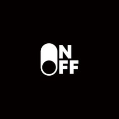 the words on off are black and white with an oval shape in the middle, against a dark background