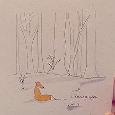 a drawing of a fox sitting in the snow