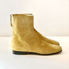 Carritz Yellow Suede Back Zip Ankle Boots Yellow Leather Ankle Boot From Carritz Featuring A Round Toe, Brown Leather Sole, Back Zip Up Fastening, And Chunky Low Stacked Heel. 100% Calf Leather. Also Sold On Garmentory And La Garconne. Excellent Condition. Some Wear On The Toe Cap As Pictured. ~~Bundle 2 Or More Items For Further Discount!~~ Minimalist, Bright, Colorful, Fall, Booties, Staple, Slow Fashion, Farfetch Yellow Boots With Round Toe And Medium Width, Yellow Boots With Round Toe Medium Width, Yellow Medium Width Boots With Round Toe, Fall Booties, Yellow Leather, Yellow And Brown, Stacked Heel, Leather Ankle Boots, Slow Fashion