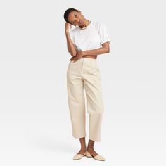 Elevate your everyday wardrobe with these High-Rise Straight Ankle Chino Pants from A New Day™. Tailored in a straight-leg silhouette, these ankle chino pants are crafted from soft, stretch twill fabric. They're designed with a fly button and zipper closure for a snug fit, while side slash pockets add space for small essentials. Pair them with anything from blouses to basic tees to tailored shirts for a variety of casual-chic outfits. A New Day™: Style that goes wherever you do. Chic Relaxed Fit Ankle-length Chinos, Beige Cropped Wide Leg Pants For Work, Summer Workwear Pants With Cropped Leg, Summer Workwear Cropped Leg Pants, Chic Cropped Leg Dress Pants For Spring, Spring Wide-leg Chinos, Spring Business Casual Relaxed Fit Wide Leg Pants, Wide-leg Chinos For Spring Business Casual, Spring Business Casual Relaxed Wide Leg Pants