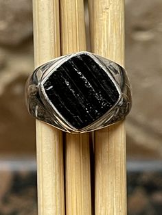 Natural Black Tourmaline 925 Solid Sterling Silver Men's Ring Size 8.75 - Natural Rocks by Kala Black Tourmaline Ring, Mens Gemstone Rings, Mens Ring Sizes, Sterling Silver Mens Rings, Black Ring, Ring Mens, Sterling Silver Engagement Rings, Mens Silver Rings, Ring Black