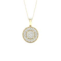 Add a touch of sparkle to her look with this dazzling diamond pendant. Crafted in 10k yellow gold, this design features a round cluster of shimmering round diamonds at its center. A halo frame of smaller accent diamonds surrounds the center cluster, while the plain bail shines with a bright polished finish. An elegant choice anytime, this pendant delights with 1/2 ct. t.w. of diamonds and a polished shine. The pendant suspends along an 18 inch rope chain that secures with a spring ring clasp. Si Classic Gold Diamond Necklace With Halo Setting, Classic Yellow Gold Diamond Necklace With Halo Design, Heart Pendant Gold, Halo Pendant, Diamond Cross Pendants, Diamond Charm, Cluster Pendant, Solitaire Pendant, Hip Hop Jewelry