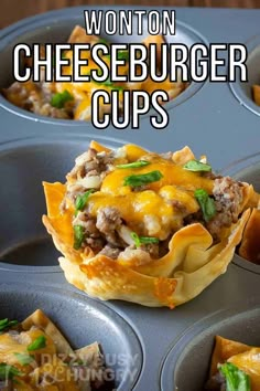 a muffin cup filled with cheeseburger cups