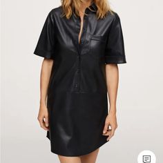 Nwt Mango Black Faux-Leather Shirt Dress. Size Xxs/0 Brand New. No Longer In Stock On Mango Website! Make Me An Offer! Link For More Info: Https://Shop.Mango.Com/Us/Women/Dresses-And-Jumpsuits-Short/Faux-Leather-Shirt-Dress_17045914.Html?C=99&Utm_source=Etiqueta&Utm_medium=Qr&Utm_content=M&Utm_campaign=Mango-Qr Leather Shirt Dress, Mango Dresses, Mango Dress, Short Design, Boho Girl, Girl Inspiration, Leather Shirt, Designer Shorts, Short Jumpsuit