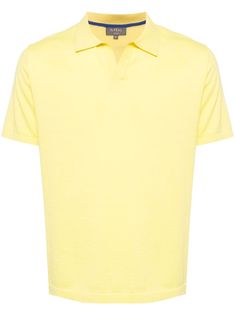 light yellow cotton-cashmere blend fine knit polo collar split neck short sleeves straight hem Classic Yellow Polo Shirt For Spring, Yellow Polo Shirt For Spring, Yellow Collared Polo Shirt For Summer, Classic V-neck Polo Shirt With Ribbed Collar, Yellow Spring Polo Shirt, Classic V-neck Polo Shirt For Summer, Spring Yellow Polo Shirt, Yellow Polo Shirt With Collar For Summer, Summer Yellow Polo Shirt With Polo Collar