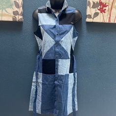 Lightweight Fabric, Patchwork Blue Denim. Size Xs. Casual Knee-length Patchwork Denim Dress, Denim Blue Patchwork Knee-length Dress, Casual Denim Patchwork Dress, Casual Patchwork Dark Wash Dresses, Knee-length Denim Blue Patchwork Dress, Knee-length Patchwork Denim Dress, Blue Patchwork Casual Denim Dress, Casual Blue Denim Patchwork Dress, Blue Denim Patchwork Dress