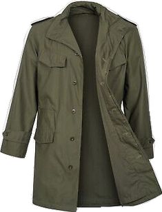 Classic Winter Raincoat For Outdoor, Classic Long Sleeve Raincoat For Outdoor, Military Style Spring Windbreaker For Outdoor, Military Style Green Long Coat, Military Style Long Coat With Pockets, Green Long Coat For Outdoor, Green Long Coat For Outdoor Wear, Military Style Long Sleeve Solid Windbreaker, Military Style Long Sleeve Windbreaker