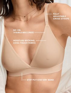 Air Fabric Feather-light, breathable, smooth, irresistibly soft and cool to the touch. Unlined, Wire-Free Support - B-air-ly there feel, but super supportive. Moisture-Wicking - Bye bye boob sweat! Invisible Under Clothing - Laser cut (without the need for stitching), bonded seams keep Bra lines at bay and keep every outfit immaculate. Stay-Put-Stay-Dry Band - We made sure that the bottom band (where excess perspiration naturally collects) is moisture-wicking, breathable and anti-odor. Air Mesh Bra Product Photography, Panties Pattern, Stop Sweating, Fabric Feathers, Most Comfortable Bra, Teacher Discounts, Invisible Bra, Low Cut Top, Tommy John