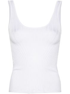 white stretch-design ribbed knit scoop neck sleeveless ribbed hem unlined Tank Top White, Fantasy Gowns, Knit Tank Top, Knit Tank, Knitted Tank Top, White Tank Top, Cami Tanks, Knit Tanks, White Top