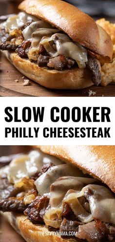 this slow cooker philly cheese steak sandwich is delicious and easy to make