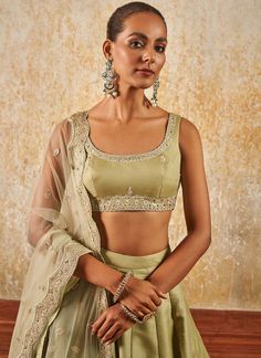 Light Dusty Green Embroidered Lehenga – Lashkaraa Dupatta Embroidery, Gharara Suits, Engagement Lehenga, Half Saree Lehenga, Sharara Suits, Celebrity Closet, Palazzo Suit, Embroidered Lehenga, Dusty Green