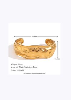 This bracelet is made of stainless steel, a tarnish-free and hypoallergenic metal, ensuring long-lasting shine and comfort for those with sensitive skin. The bangle style measures 64.8*23.5mm and weighs 55.8g, making it a durable and stylish addition to any jewelry collection. Tarnish Resistant Stainless Steel Cuff Bracelet, Trendy Tarnish Resistant Cuff Bracelet Bangle, Trendy Tarnish-resistant Cuff Bracelet Bangle, Trendy Metal Cuff Bracelet Tarnish Resistant, Trendy Tarnish-resistant Cuff Bangle, Modern Metal Cuff Bracelet Tarnish Resistant, Trendy Tarnish-resistant Metal Cuff Bracelet, Adjustable Metal Bangle, Tarnish Resistant, Stainless Steel Bangle Cuff Bracelet With Strap