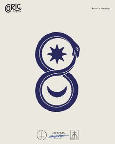 an image of the number eight with stars and crescents in blue on a white background