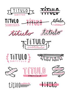 a bunch of different type of lettering on a white background with pink and black ink