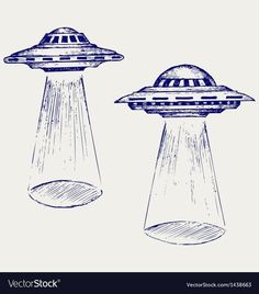 two flying saucers in the sky hand drawn