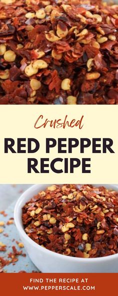 red pepper recipe in a white bowl with the words crushed on top and below it