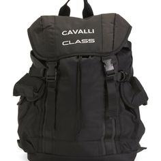 a black backpack with the words cavalli class on it