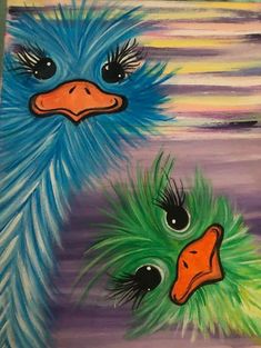 an image of two birds painted on canvass