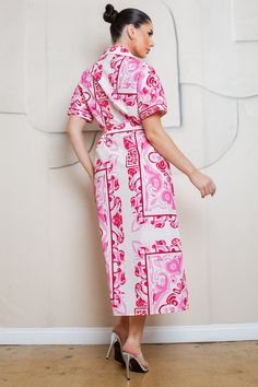 Description Tiles Majolica print midi dress Front button-down Buckle belt on waist Side pockets Total length : 49.75" Detail 100% POLYESTER IMPORTED Size & Fit Model is 5'7" and wearing size Small Pink Belted Midi Dress, Printed Short Sleeve Midi Dress For Daywear, Pink Belted Midi Dress For Daywear, Printed Short Sleeve Midi Dress For Work, Summer Midi-length Belted Dress With Pockets, Pink Midi Dress With Tie Waist And Short Sleeves, Pink Knee-length Midi Dress With Pockets, Pink Knee-length Tie Waist Midi Dress, Pink Knee-length Midi Dress With Tie Waist