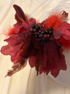 Fall fascinator in red and black with feathers Elegant Red Fascinator With Feather Trim, Elegant Red Feather Trim Fascinator, Red Feathered Evening Headpieces, Austin Tx, Red And Black, Fascinator, Beauty Book, Feathers, Austin