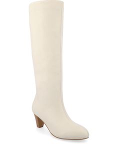 in stock White Kitten Heel Boots, Fall White Knee-high Boots Medium Width, Chic White Knee-high Boots Medium Width, White Pointed Toe Mid-calf Boots Medium Width, White Boots With Sculpted Heel, Medium Width, Tall Leather Boots, Calf Boots, Journee Collection, Tall Boots