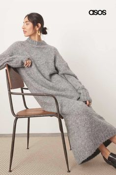 Dresses by ASOS EDITION Knitwear until further notice High neck Drop shoulders Ribbed trim Regular fit Sweater Over Dress, Maxi Sweater Dress, High Neck Maxi Dress, Dress Rental, Clothing Inspiration, Work Ideas, Maxi Dress Trend, Curves Workout, Petite Maternity