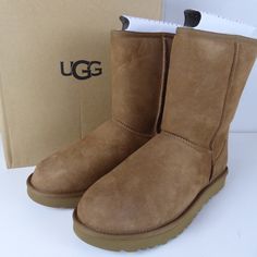 Ugg Classic Boots Classic Short 2 Boot Style Water Resistant Suede Leather Upper Genuine Shearling Uggpure Plush Wool Lining Ugg Branding On Back Treadlite Outsole About A 1” Platform Approx 9.5” Tall (Size 10 Measured) Brand New In Box Pricing Is Fair And Quite Firm . Please Let Us Know If You Have Any Questions. Classic Fall Shearling Boots, Classic Sheepskin Boots For Fall, Casual Brown Sheepskin Boots, Classic Shearling Boots With Round Toe, Classic Boots With Sheepskin And Suede Lining, Classic Sheepskin Boots With Suede Lining, Brown Sheepskin Boots With Leather Sole, Classic Ugg Boots, Ugg Classic Short