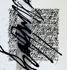 a black and white painting with writing on it