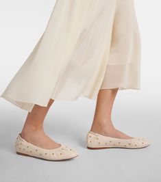 Eia studded leather ballet flats in white - Chloe | Mytheresa Elegant Studded Flats For Evening, Elegant Studded Evening Flats, Leather Flats With Studs, Studded Ballet Flats For Evening, Chic Studded Ballet Flats, Beige Round Toe Flats For Evening, Leather Studded Closed Toe Flats, Chic Slip-on Flats With Studded Rubber Outsoles, Chic Studded Flats With Flat Heel