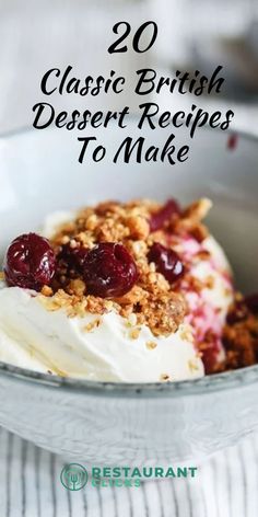 a bowl filled with ice cream and cherries