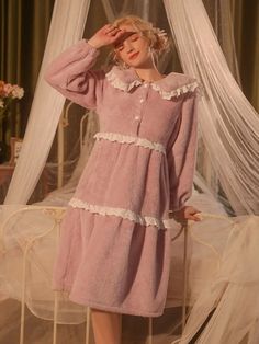 Long Sleeve Ruffled Nightgown, Feminine Long Sleeve Ruffled Sleepwear, Feminine Long Sleeve Sleepwear With Ruffles, Cute Long Sleeve Sleep Dresses, Cute Long Sleeve Nightgown For Loungewear, Long Sleeve Lace Trim Sleepwear For Sleepovers, Cute Long Sleeve Dresses For Pajama Party, Long Sleeve Ruffled Sleepwear, Ruffled Long Sleeve Sleepwear