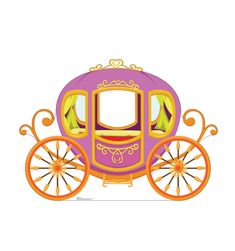 an orange and purple horse drawn carriage with gold trimmings on the front wheel