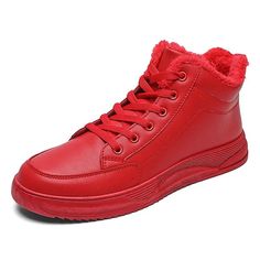 Ignite your style with these vibrant red high top sneakers for women. Crafted from premium faux leather, these sneakers blend bold fashion with comfort. The warm red lining ensures coziness, making these sneakers perfect for colder days. Whether you're hitting the streets or adding a pop of color to your casual ensemble, these sneakers are sure to make a statement. window.adminAccountId=234625951; Red Lace-up Sneakers For Fall, Red Sole Lace-up Boots For Streetwear, Leather High-top Sneakers For Winter Streetwear, Trendy High-top Sneakers For Fall, Winter Low-top Sneakers With Vulcanized Sole, Winter High-top Sneakers With Red Sole, Winter Low-top Sneakers With Red Sole, Casual High-top Boots With Red Sole, Winter Lace-up Boots With Red Sole