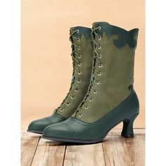 Category:Boots; Upper Materials:PU; Lining Materials:Synthetic Leather,Textile; Embellishment:Lace-up; Season:Spring,Summer,Fall,Winter; Heel Type:Stiletto; Shaft Circumference:12-14; Gender:Women's; Size Suggestion:standard size, select your usual size; Toe Shape:Round Toe; Type:Mid Calf Boots; Style:Vintage,Elegant; Outsole Materials:Rubber; Occasion:Party,Daily,Work; Closure Type:Lace-up; Pattern:Color Block; Listing Date:09/23/2024; Production mode:External produce; 2024 Trends:Retro,Suede S Halloween Cosplay Lace-up Boots, Steampunk Boots With Round Toe For Cosplay, Halloween Faux Leather Boots With Round Toe, Fall Cosplay Boots With Round Toe, Lace-up Boots For Fall Cosplay, Fall Cosplay Lace-up Boots, Lace-up Boots For Halloween Cosplay, Textile Embellishment, Cheap Ankle Boots