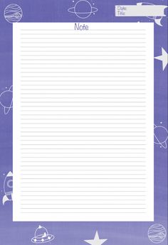 a notepad with space and stars on it