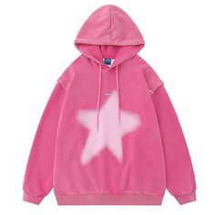 This Y2K aesthetic oversized hoodie features a graffiti star print on the front and detachable sleeves with buttonsSize:â€?S: Bust: 122cm/ 48.0 in. Length: 69cm/ 27.2 in. Sleeves: 57cm/ 22.4 in�â€?M: Bust: 126cm/ 49.6 in. Length: 71cm/ 27.9 in.... Aesthetic Oversized Hoodie, Graffiti Star, Detachable Sleeves, Y2k Hoodie, Y2k Pink, Basic Fits, Oversized Hoodie, Boots Knee, Pink Hoodie