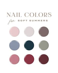 Nail Colors For Soft Summer, Soft Summer Palette Nails, Soft Summer Color Palette Nail Polish, Soft Summer Nails Colour, Muted Summer Nails, Soft Summer Color Palette Nails, Soft Summer Nail Polish Colors, Soft Summer Eyeshadow Palette, Soft Summer Nail Polish