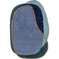 an oval rug with blue and green colors